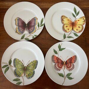 Queen's Butterfly Porcelain Salad Plates Set of 4 Neiman Marcus 7.5" Multicolor